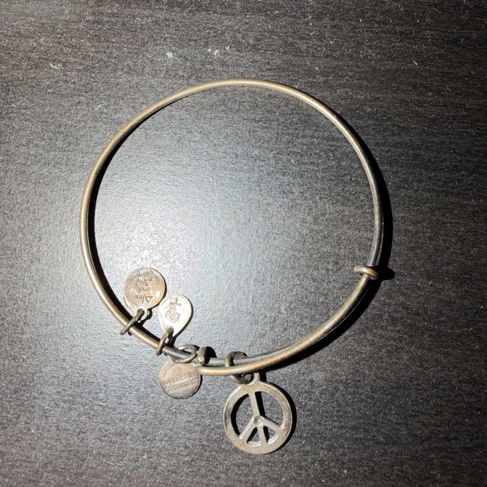 Alex and ani silver Bangle Bracelet with Peace Charm